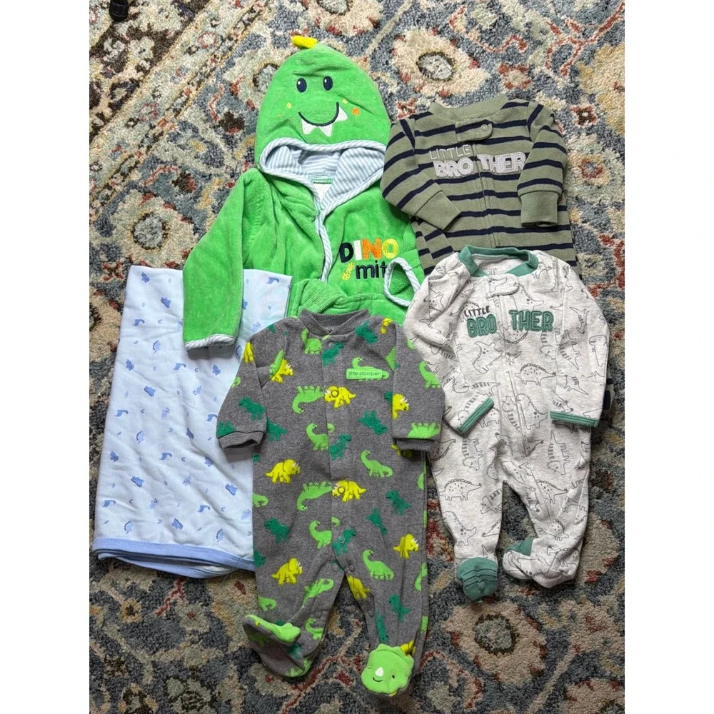 Little Brother Dinosaur Bundle Boys 0-9m Robe NB Sleepers Swaddle Blanket